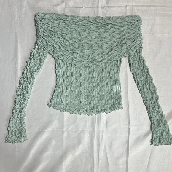 Bear Dance Other - Bear Dance Light Green Off-Shoulder Sheer Top
